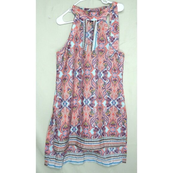 Bisou Bisou Sleeveless Keyhole Midi Dress Orange Paisley Neck Tie Women's Large - Picture 1 of 8